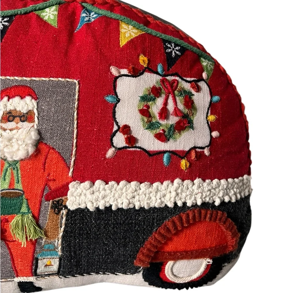 World Market Santa Red Throw Pillow Lumberjack Santa Camper 12